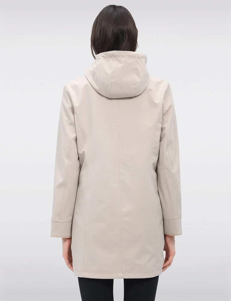 Vegan Breathe-Tech® Straight Cut Beige Trim Hooded Jacket by Saki