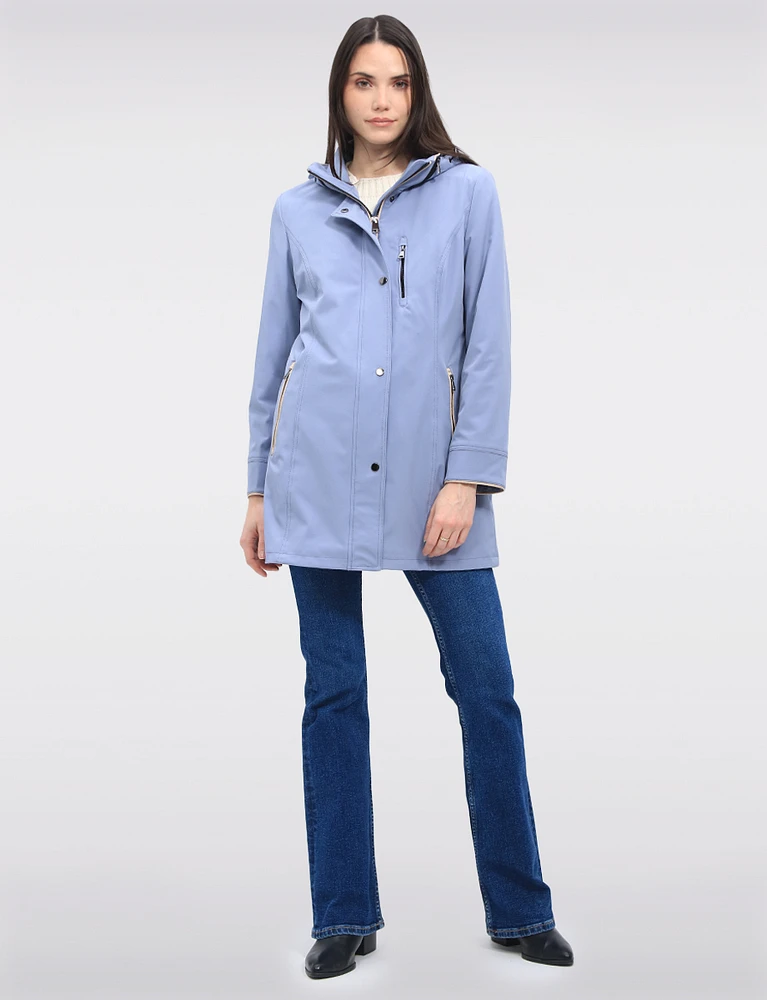 Vegan Breathe-Tech® Straight Cut Beige Trim Hooded Jacket by Saki