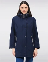 Vegan Breathe-Tech® Straight Cut Beige Trim Hooded Jacket by Saki
