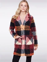 Chic Mid-Length Plaid Bouclé Knit Notch Collar Vegan Coat by Charlie B.