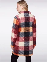 Chic Mid-Length Plaid Bouclé Knit Notch Collar Vegan Coat by Charlie B.