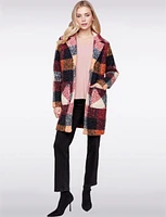 Chic Mid-Length Plaid Bouclé Knit Notch Collar Vegan Coat by Charlie B.