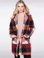 Chic Mid-Length Plaid Bouclé Knit Notch Collar Vegan Coat by Charlie B.