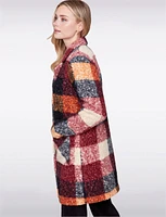 Chic Mid-Length Plaid Bouclé Knit Notch Collar Vegan Coat by Charlie B.