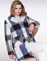 Ultra-Soft Mid-Length Plaid Bouclé Knit Notch Collar Vegan Coat by Charlie B.