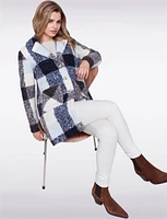 Ultra-Soft Mid-Length Plaid Bouclé Knit Notch Collar Vegan Coat by Charlie B.