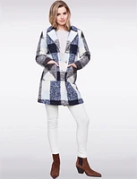 Ultra-Soft Mid-Length Plaid Bouclé Knit Notch Collar Vegan Coat by Charlie B.