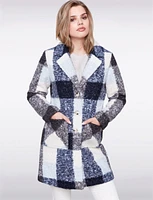 Ultra-Soft Mid-Length Plaid Bouclé Knit Notch Collar Vegan Coat by Charlie B.