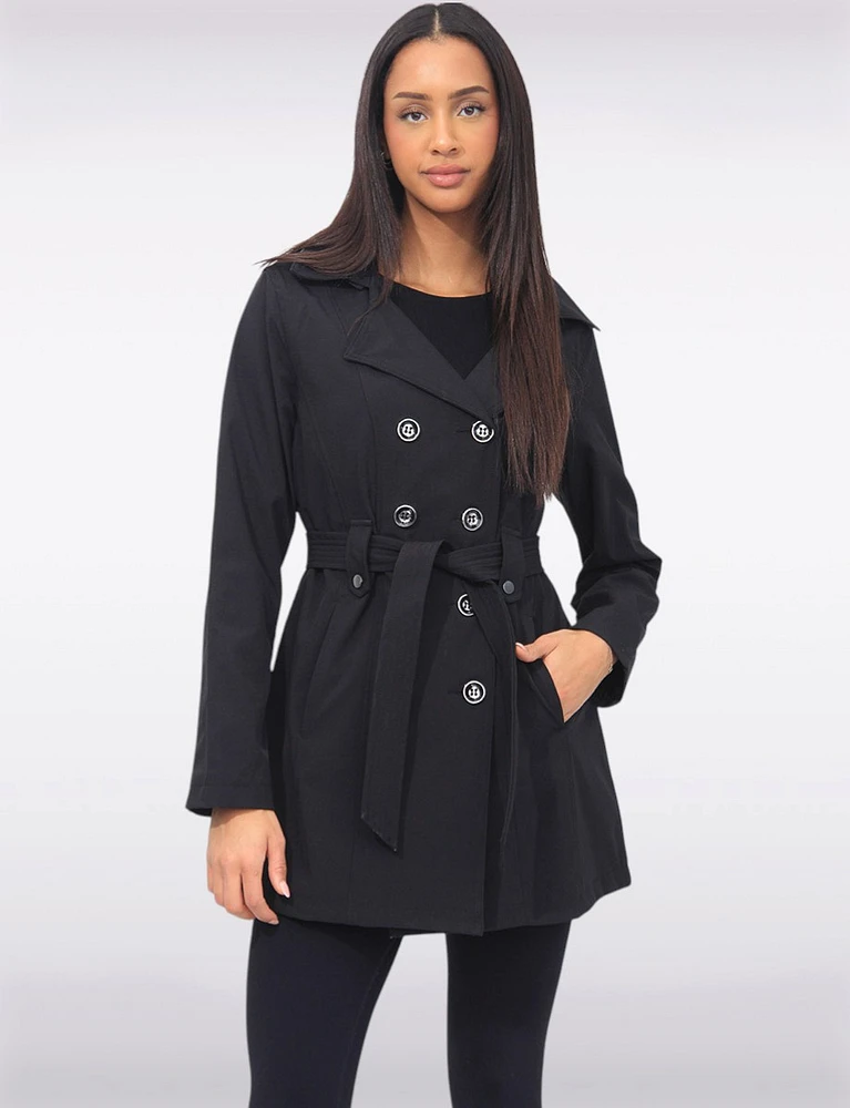 Vegan Double-Breasted Belted Slim Fit Short Trench Coat by Saki