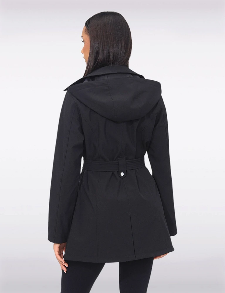 Vegan Double-Breasted Belted Slim Fit Short Trench Coat by Saki