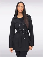 Vegan Double-Breasted Belted Slim Fit Short Trench Coat by Saki