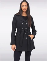 Vegan Double-Breasted Belted Slim Fit Short Trench Coat by Saki