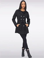 Vegan Double-Breasted Belted Slim Fit Short Trench Coat by Saki