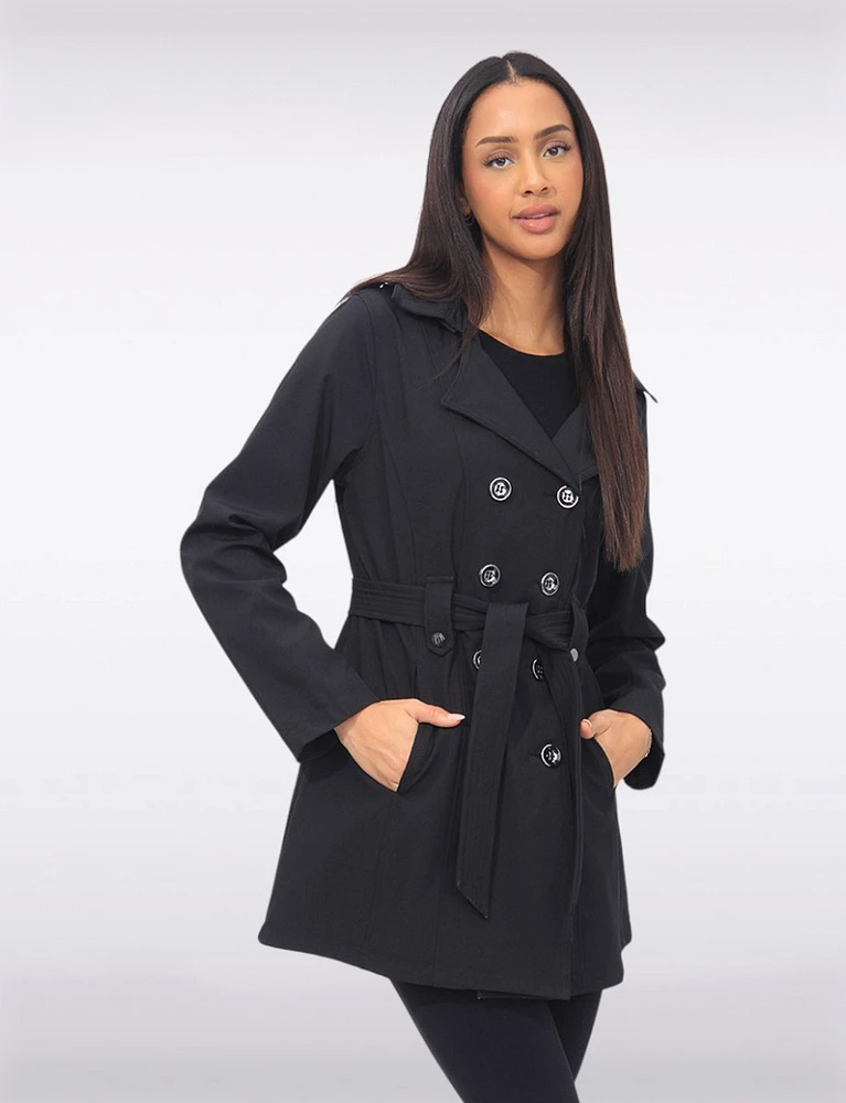 Vegan Double-Breasted Belted Slim Fit Short Trench Coat by Saki