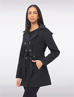 Vegan Double-Breasted Belted Slim Fit Short Trench Coat by Saki