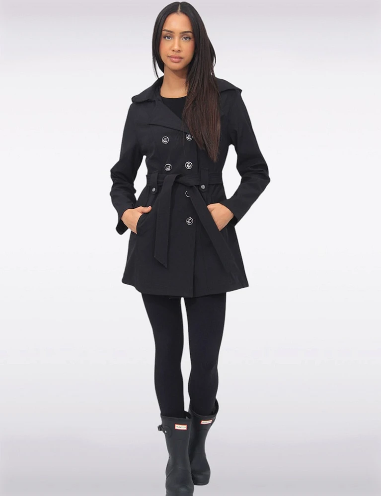 Vegan Double-Breasted Belted Slim Fit Short Trench Coat by Saki