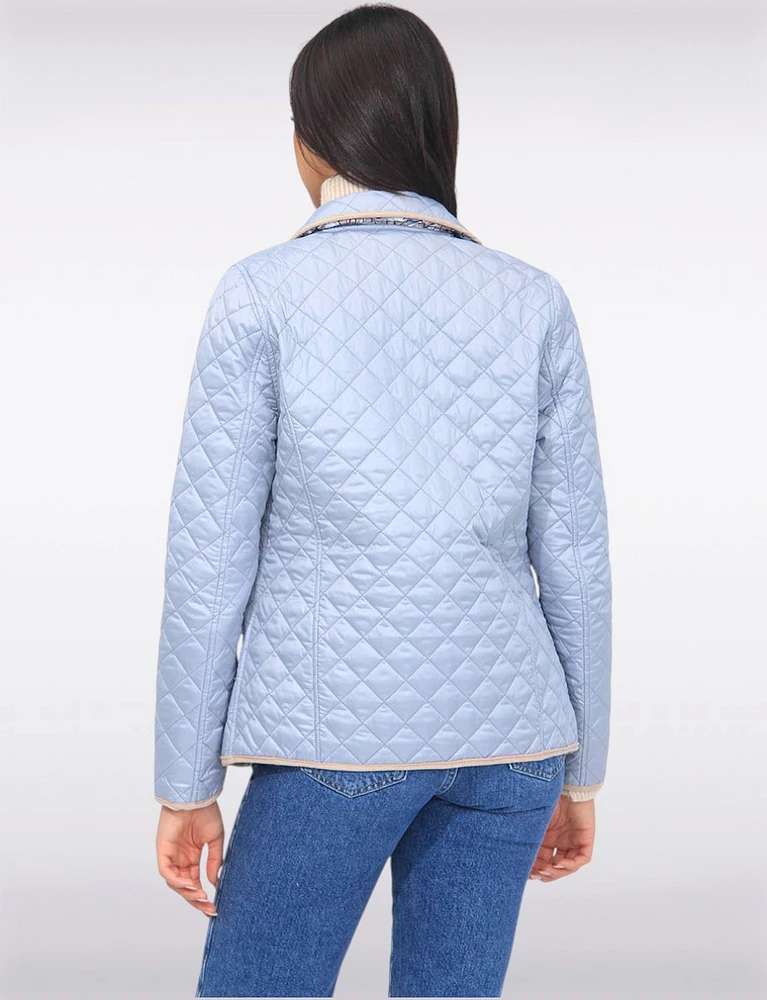 Vegan Reversible Print and Solid Quilted Jacket with Contrasting Trim by Saki