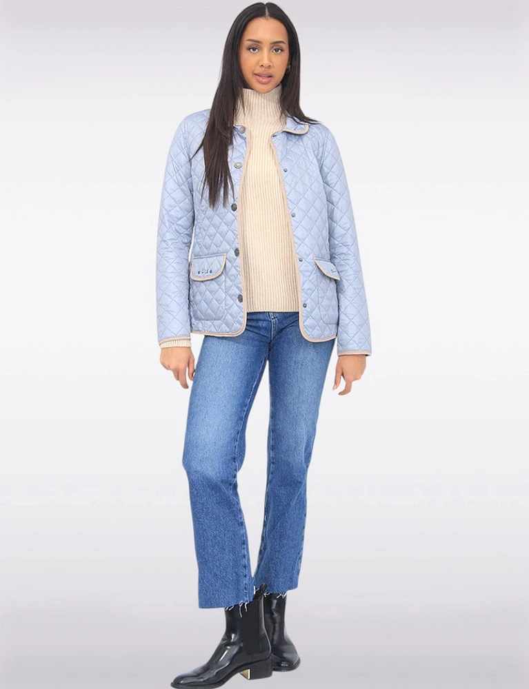 Vegan Reversible Print and Solid Quilted Jacket with Contrasting Trim by Saki