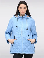 Vegan Quilted Jacket with Attached Plaid Hood & Side Velcro Slits by Saki