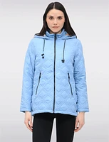 Vegan Quilted Jacket with Attached Plaid Hood & Side Velcro Slits by Saki