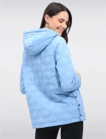 Vegan Quilted Jacket with Attached Plaid Hood & Side Velcro Slits by Saki