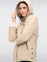 Vegan Quilted Jacket with Attached Plaid Hood & Side Velcro Slits by Saki