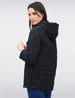 Vegan Quilted Jacket with Attached Plaid Hood & Side Velcro Slits by Saki