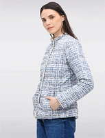 Versatile Vegan Reversible Print/Solid Quilted Jacket with Stand Collar by Saki
