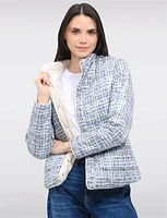 Versatile Vegan Reversible Print/Solid Quilted Jacket with Stand Collar by Saki