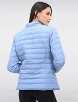 Versatile Vegan Reversible Print/Solid Quilted Jacket with Stand Collar by Saki
