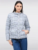 Versatile Vegan Reversible Print/Solid Quilted Jacket with Stand Collar by Saki