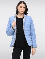 Versatile Vegan Reversible Print/Solid Quilted Jacket with Stand Collar by Saki