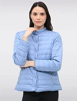 Versatile Vegan Reversible Print/Solid Quilted Jacket with Stand Collar by Saki