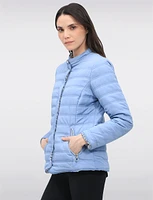 Versatile Vegan Reversible Print/Solid Quilted Jacket with Stand Collar by Saki