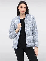 Versatile Vegan Reversible Print/Solid Quilted Jacket with Stand Collar by Saki