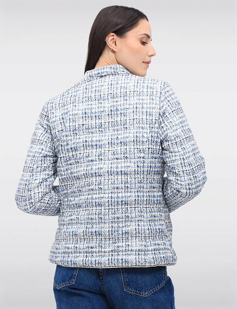 Versatile Vegan Reversible Print/Solid Quilted Jacket with Stand Collar by Saki