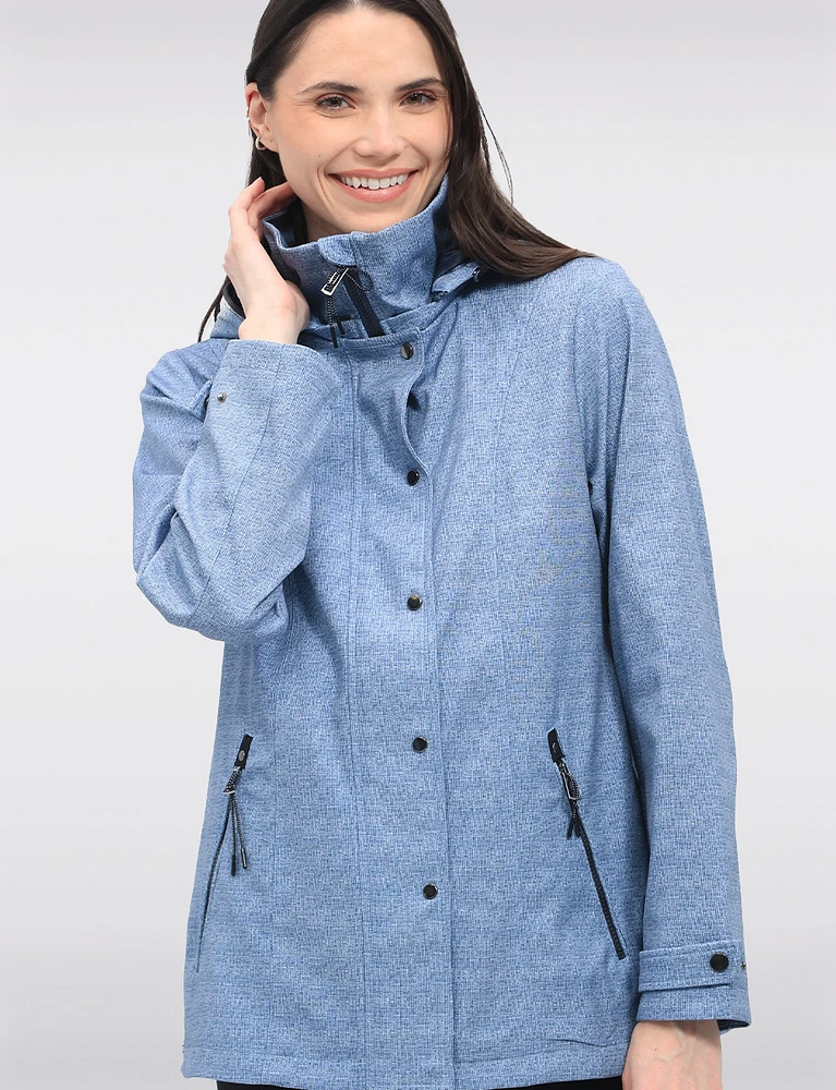 Lightweight Vegan Softshell Jacket with Detachable Hood & Side Slits by Saki