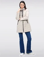 Lightweight Vegan Quilted Floral Design Mid-Length Jacket by Saki