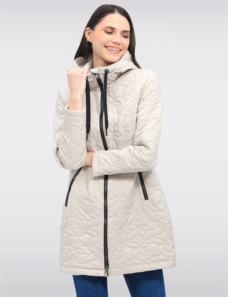 Lightweight Vegan Quilted Floral Design Mid-Length Jacket by Saki
