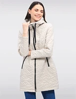 Lightweight Vegan Quilted Floral Design Mid-Length Jacket by Saki