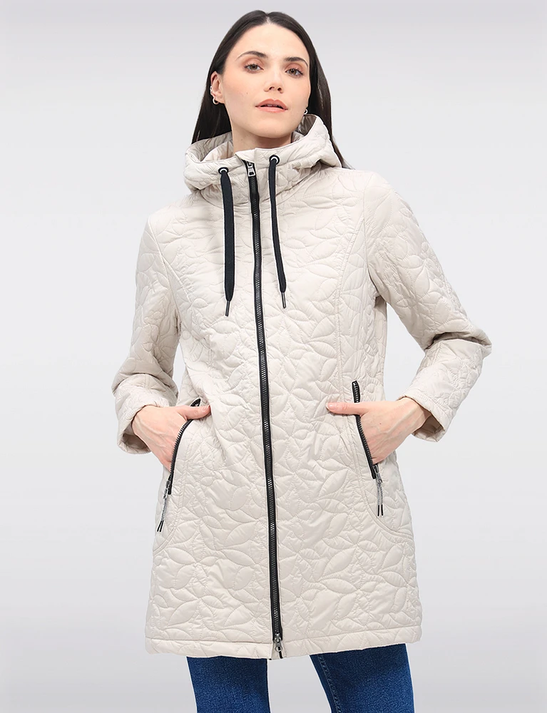 Lightweight Vegan Quilted Floral Design Mid-Length Jacket by Saki