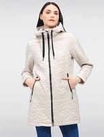 Lightweight Vegan Quilted Floral Design Mid-Length Jacket by Saki