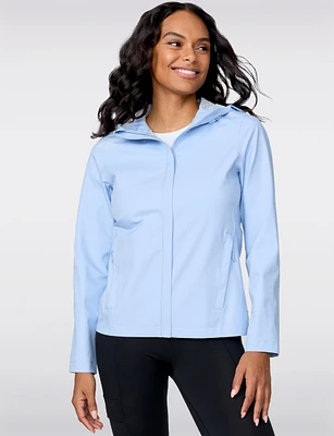 Straight Cut Sleek Short Rain Jacket with Attached Hood by Free Country