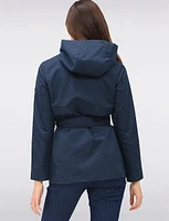 Sleek Slim Fit Vegan Belted Parka Jacket with Hood by Point Zero