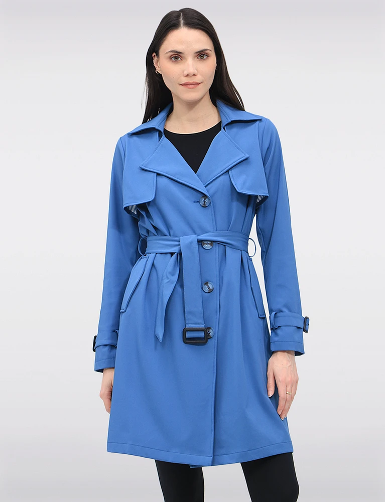 Slim Fit Single-Breasted Long Belted Trench Coat by Point Zero