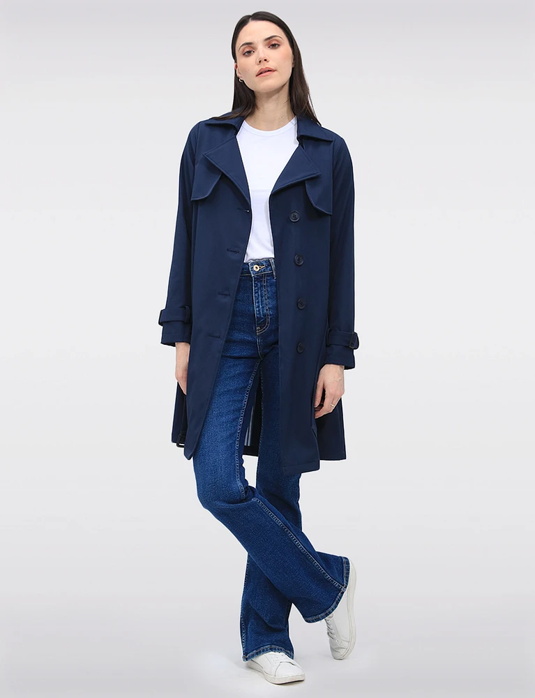 Slim Fit Single-Breasted Long Belted Trench Coat by Point Zero