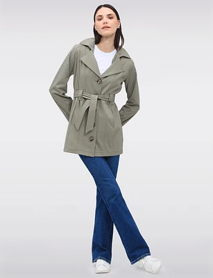 Single-Breasted Short Belted Trench Coat with Removable Hood by Point Zero