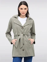 Single-Breasted Short Belted Trench Coat with Removable Hood by Point Zero