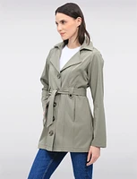 Single-Breasted Short Belted Trench Coat with Removable Hood by Point Zero