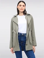 Single-Breasted Short Belted Trench Coat with Removable Hood by Point Zero